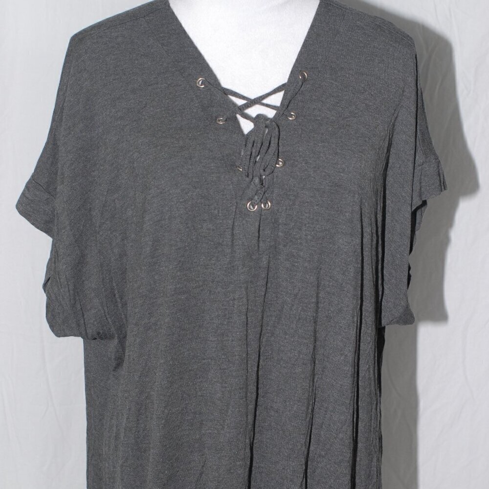 Tshirt Dress EUC Lovesick Womens Size 3X Gray Beach Coverup Nightgown Tie Front